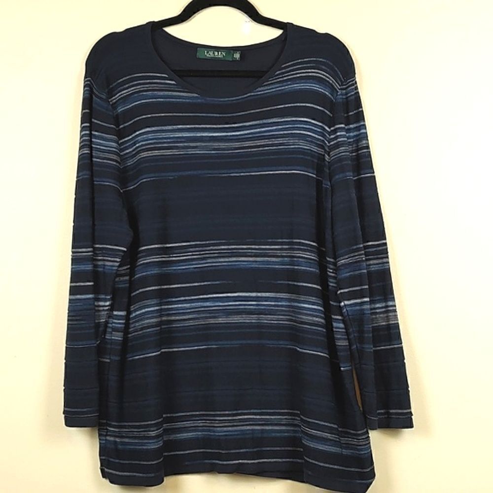 Lauren Ralph Lauren Mixed Stripe Long Sleeve Textured Knit Tunic Sweater XXL Top